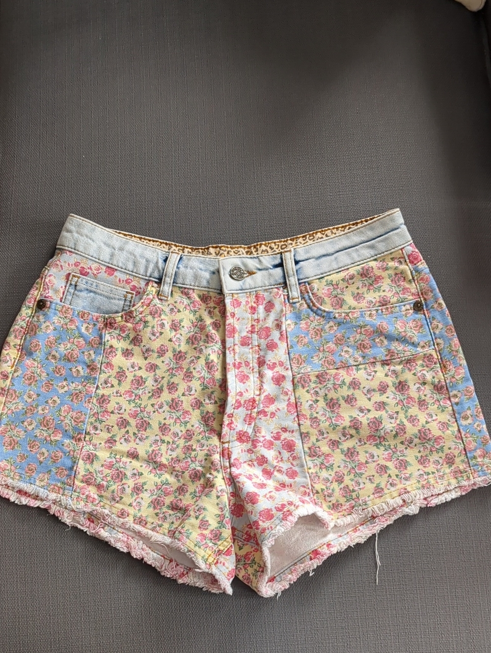 Farm Rio For Anthropologie Floral Patchwork Denim High Rise Shorts Size 29
